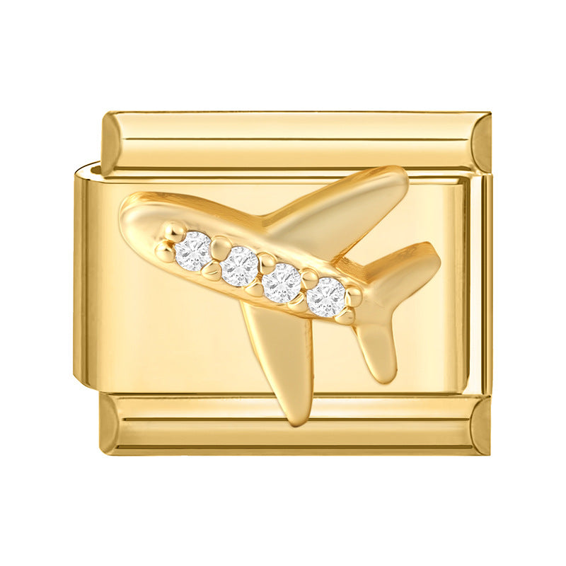 Wholesale Italian Charm Bracelet 9mm DIY Splicing Gold Micro-Inlaid Cubic Zirconia Stainless Steel Composable Bracelet