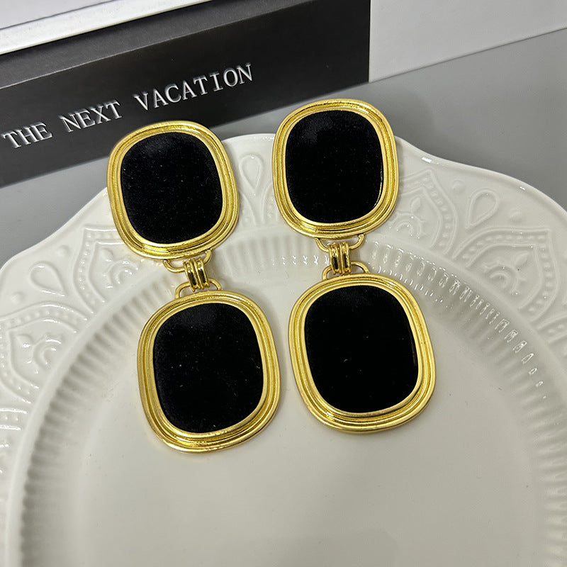 Wholesale retro exaggerated  metal double square earrings