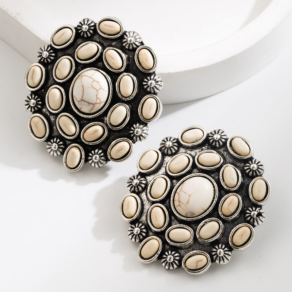 Wholesale  Western style exaggerated white and turquoise earrings