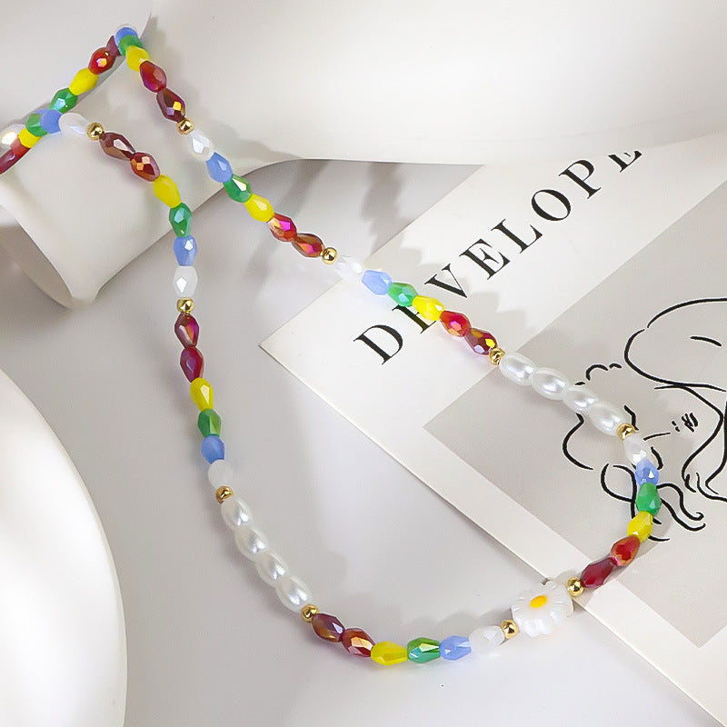 Wholesale Summer explosions dopamine daisy flower pearl necklace