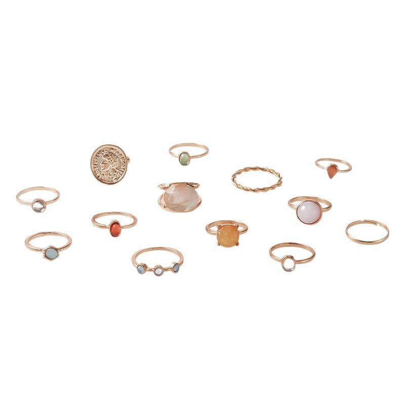 Wholesale 12-piece set creative Baroque retro jelly color ring