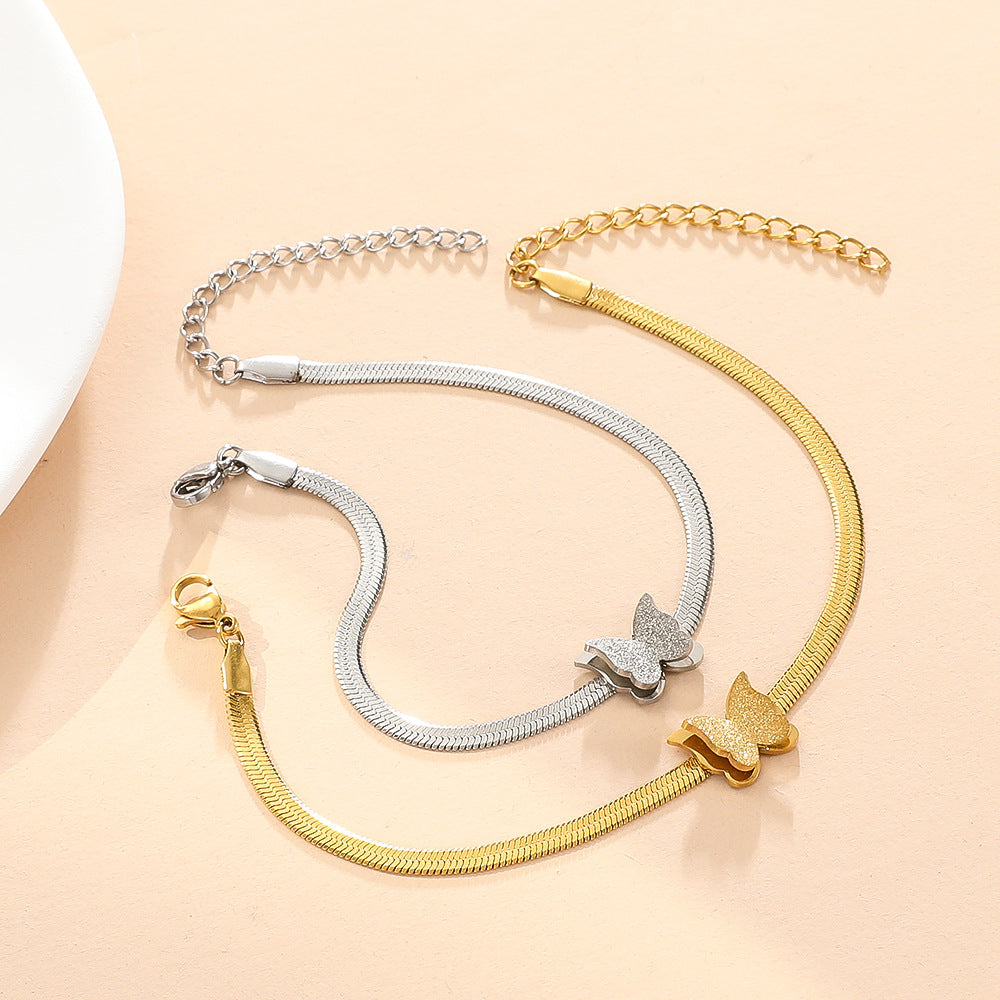 Wholesale European and American Internet Celebrity Niche Design Stainless Steel Frosted Butterfly Bracelet Punk Butterfly Snake Bone Chain Bracelet Jewelry for Women