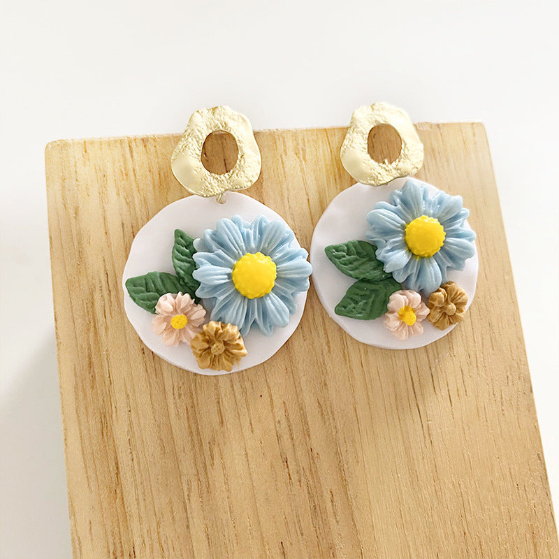 Wholesale Polymer Clay Soft Pottery Exquisite Carved Flower Texture Handmade Earrings ACC-ES-HY081