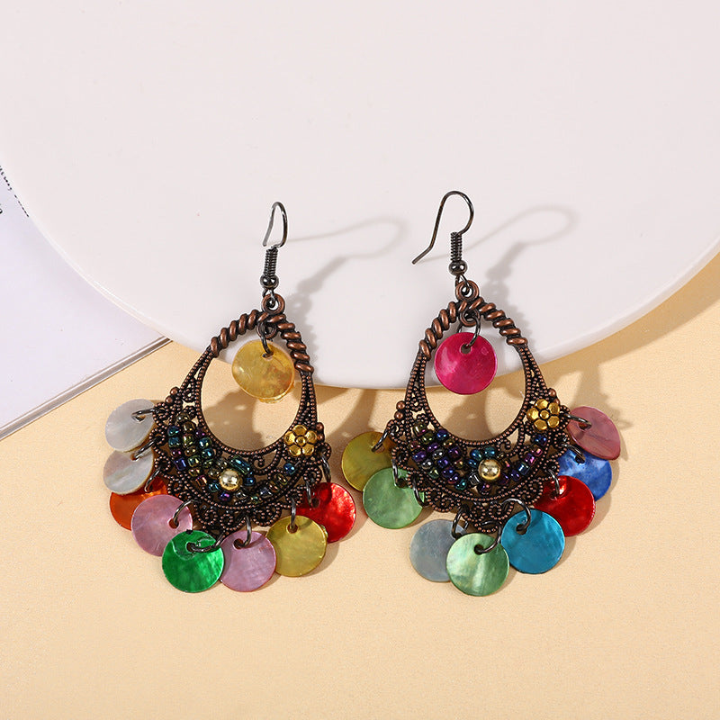 Wholesale Bohemian Ethnic Shell Drop Earrings,  Metal Fashion Accessory for Women