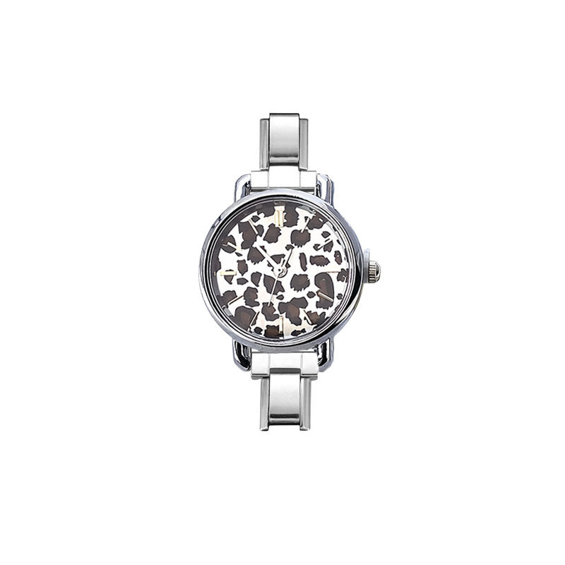 Wholesale Cross-Border Fashion Silver Leopard Print Italian Modular Quartz Watch with Stainless Steel Band,  Unisex DIY Watch Head