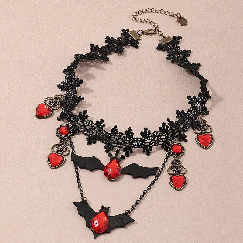 Wholesale Gothic  Jewelry Set - Alloy Rhinestone Necklace Bracelet Earrings Mask - Party Wear Accessory
