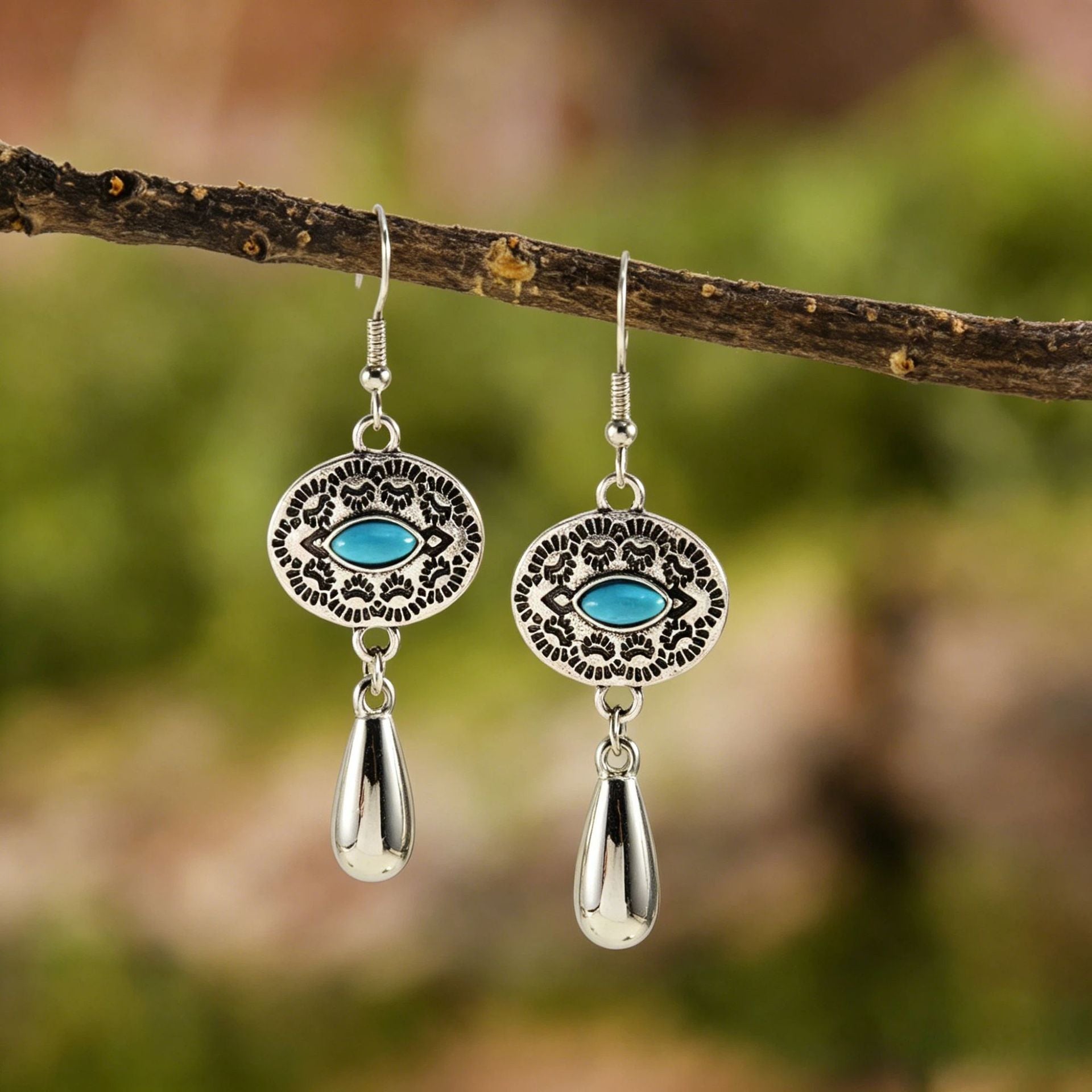 Wholesale Zinc Alloy Electroplated Bohemian Water Drop Earrings Turquoise Inlay Stylish Jewelry for Women