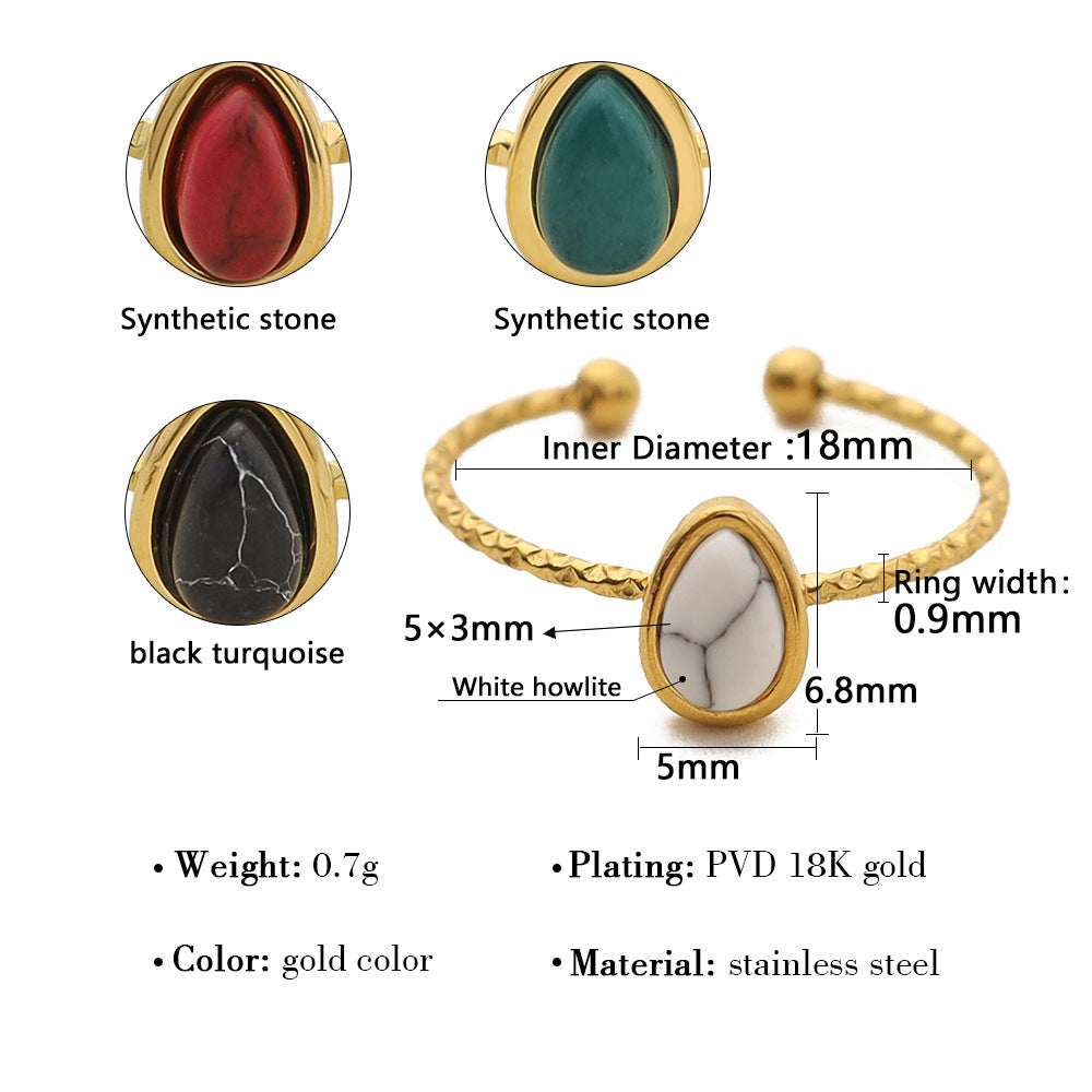 Wholesale  drop natural stone ring open titanium steel adjustable  ring