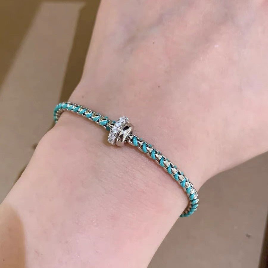 Wholesale Blue Rope Braided Grapevine Bracelet For Women Silver Tone Brass Fashion Jewelry Gift