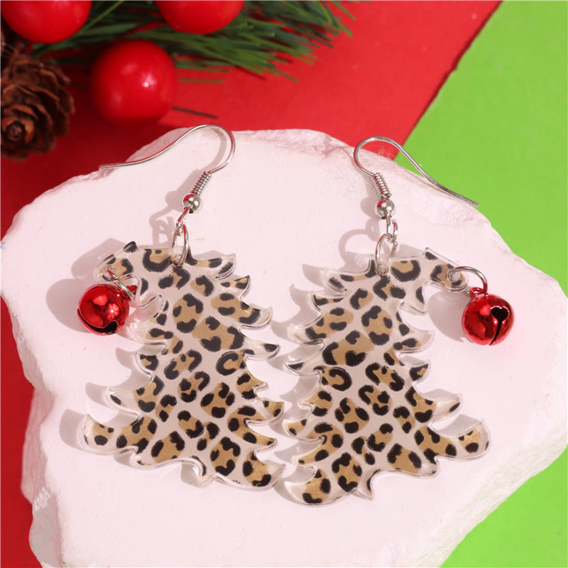 Wholesale Acrylic Earrings Leopard Print Tilted Head Star Lantern Christmas Tree Pendant Earrings