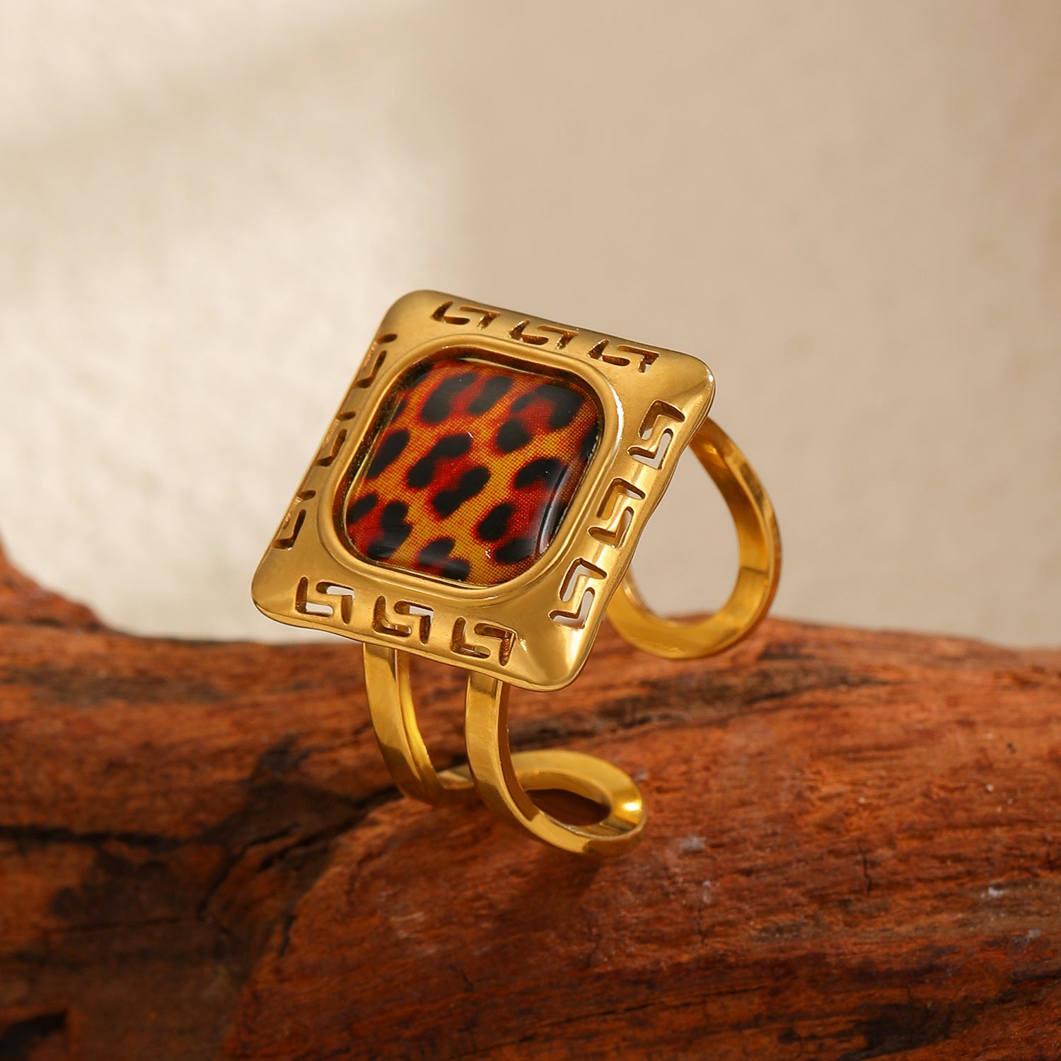 Wholesale Adjustable stainless steel  leopard print ring