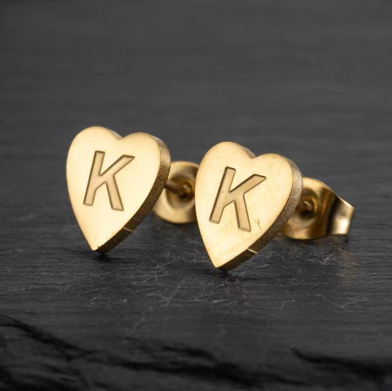 Wholesale Love Earrings English Letters Retro Gold and Silver Earrings Heart Earrings Titanium Steel ACC-ES-FaDiniya001