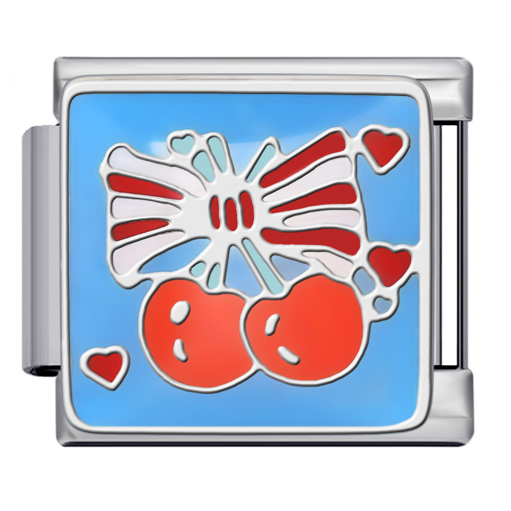 Wholesale  Italian Charm Bracelet 9mm DIY Bow Cherry   Creative Stainless Steel Composable Bracelet