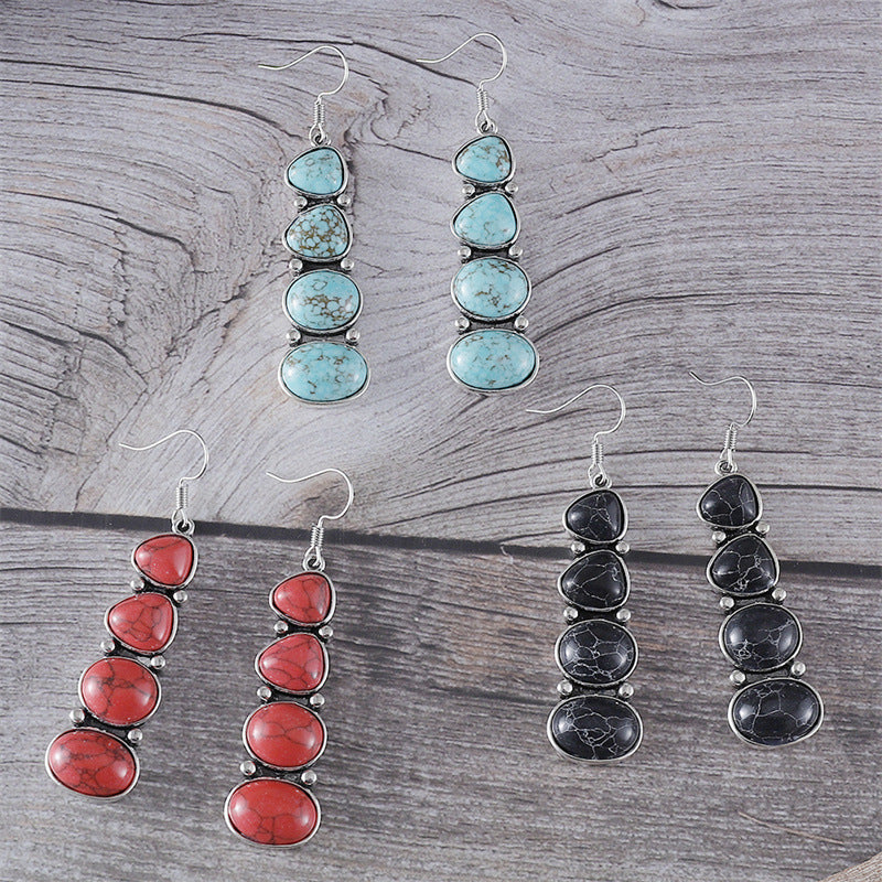 Wholesale Bohemian Retro Turquoise Tassel Drop Earrings - Trendy Jewelry Accessory for Party Gift Boutique