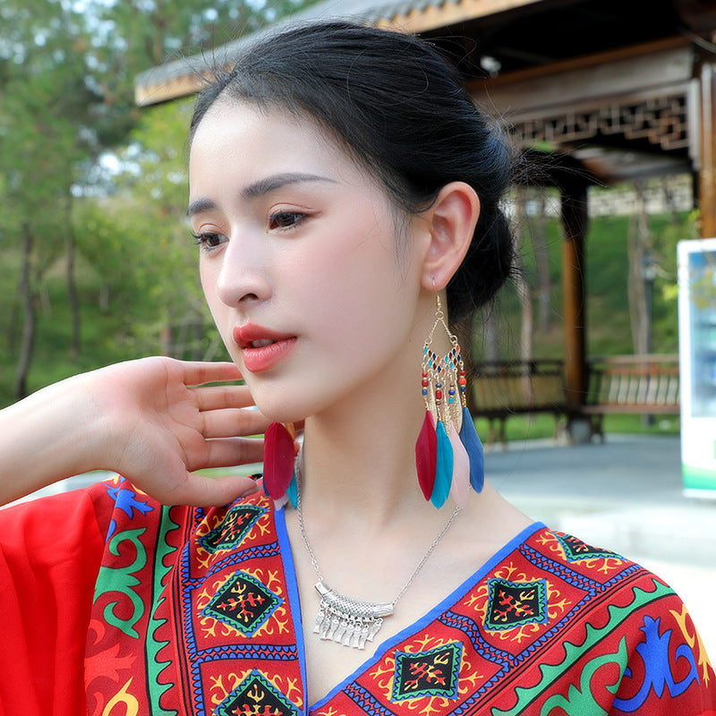 Wholesale Bohemian Feather Earrings Long Ethnic Style Earrings ACC-ES-Gumi004