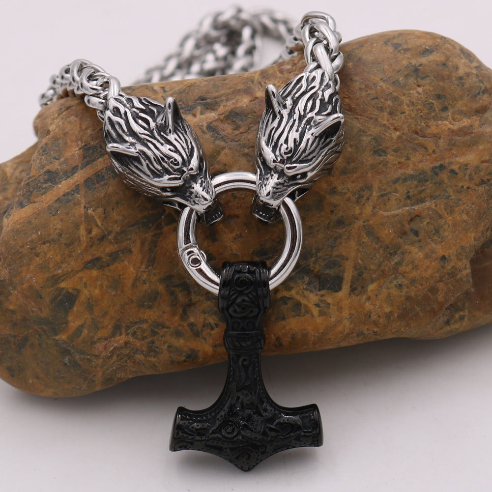 Wholesale Wolf Head Titanium Steel Hammer Pendant Necklaces ACC-NE-Hongg007