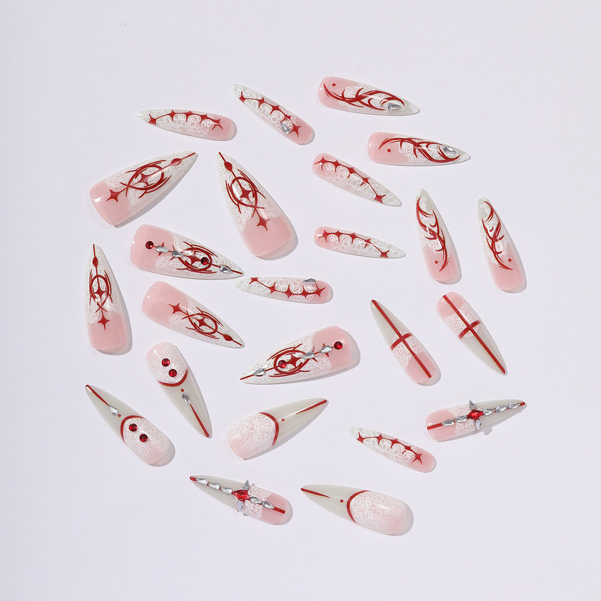 Wholesale 24 Pieces/  box  white gradient lace Gothic Nails Kits Nail Stickers