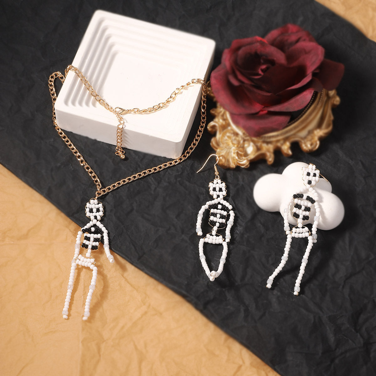 Wholesale  Beads Weaving Skeleton Ghost Earrings Necklace Set