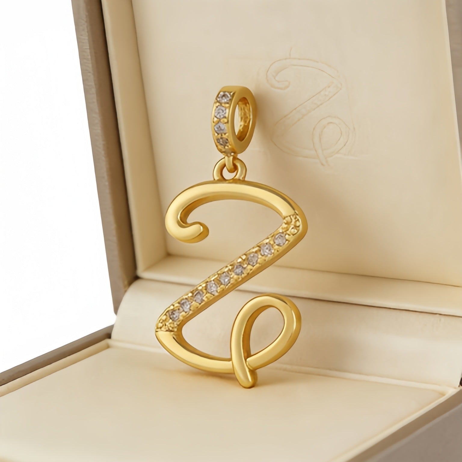 Wholesale Gold Plated Copper Letter Pendant with Zircon,  Pan Style DIY Necklace Accessory