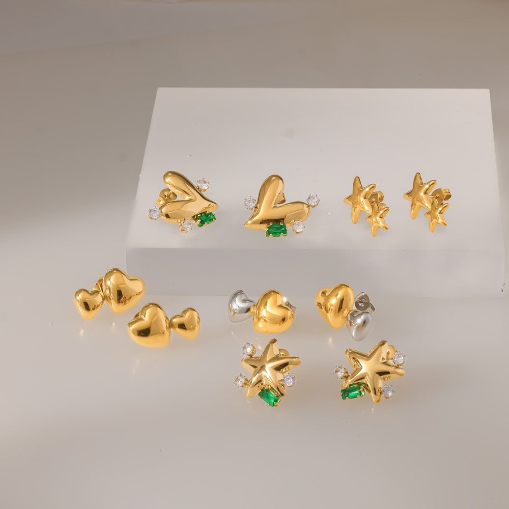 Wholesale Chic Star Heart Stud Earrings Colorful Diamond 18K Gold PVD Stainless Steel Fashion Accessory Party Gift