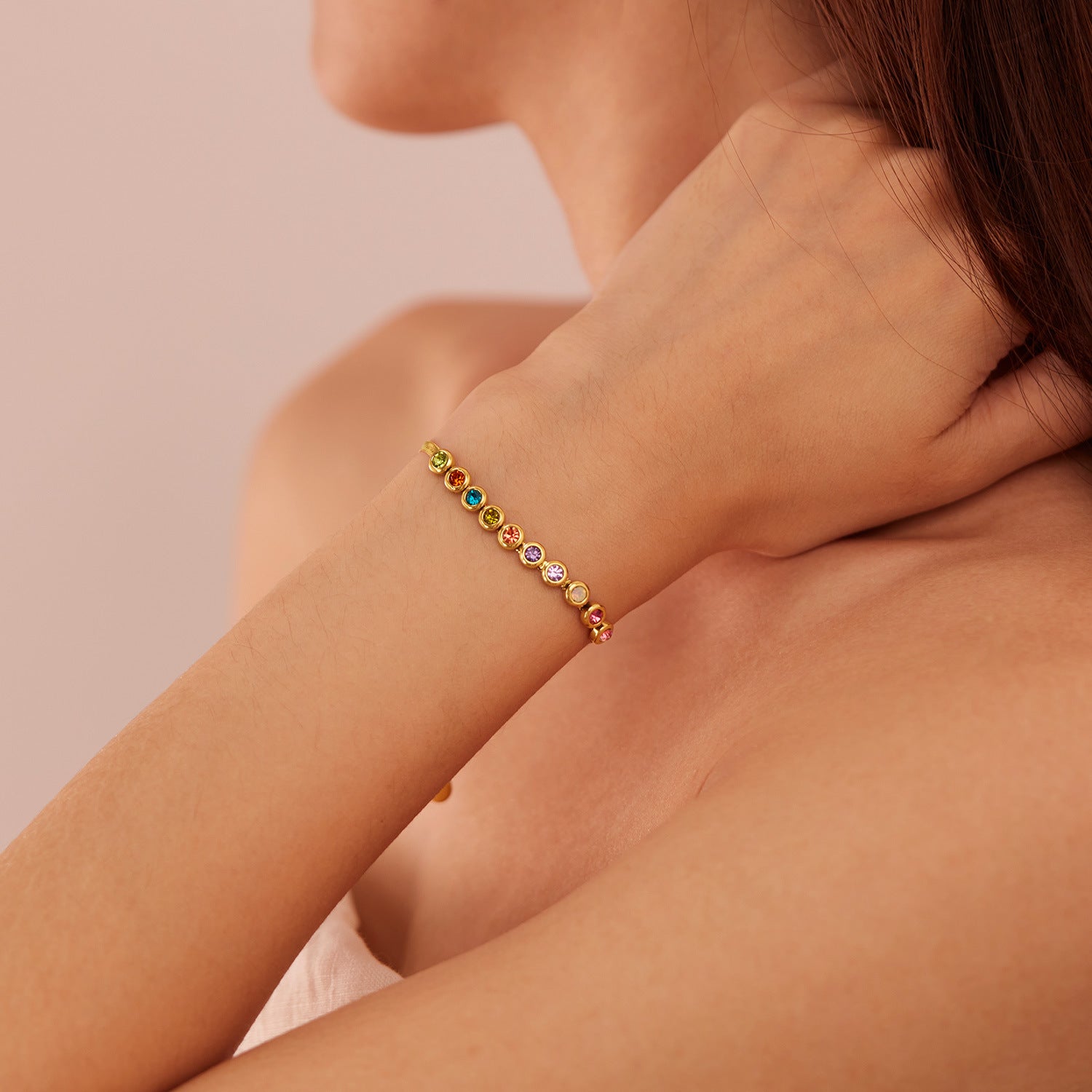 Wholesale  titanium steel color zircon  flat blade chain bracelet