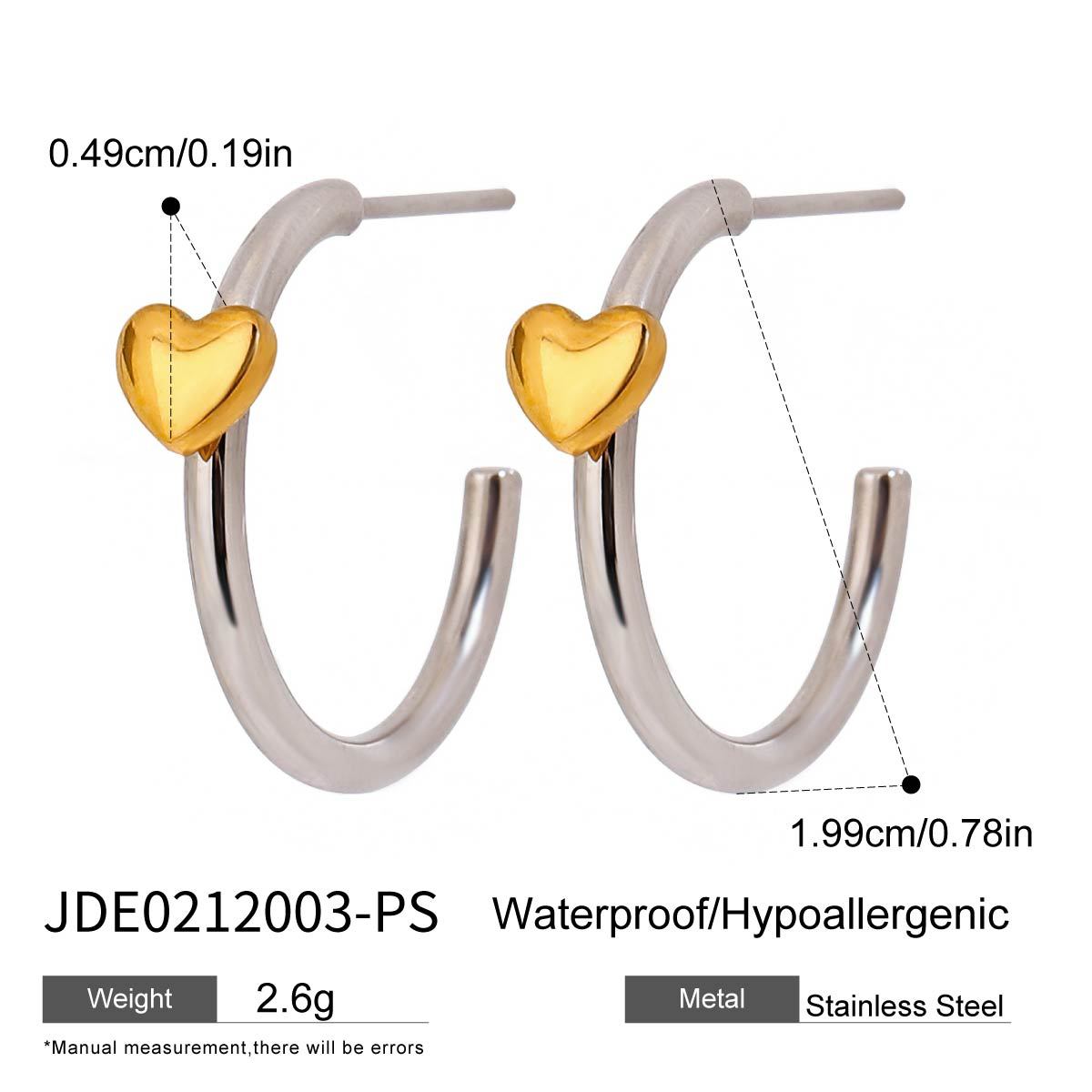 Wholesale 18k gold stainless steel gold and silver color matching simple love earrings