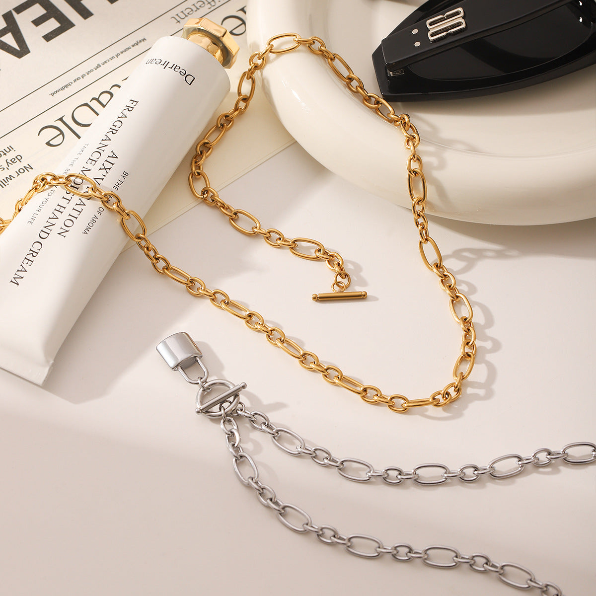 Wholesale Stainless Steel 18K Gold OT Buckle Lock  Pendant Necklace