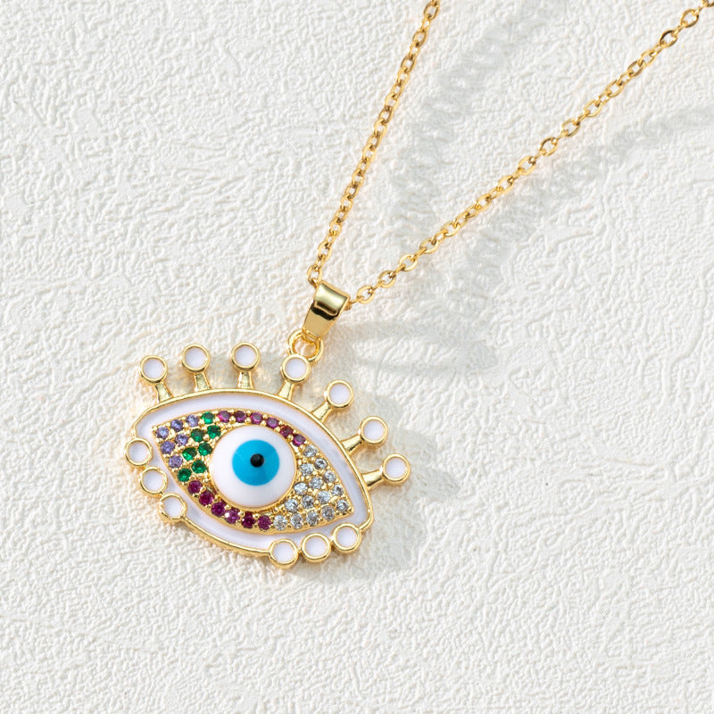 Wholesale Bohemian Evil Eye Pendant Necklace Copper Zircon Drop Oil Fashion Accessory Boutique Resale