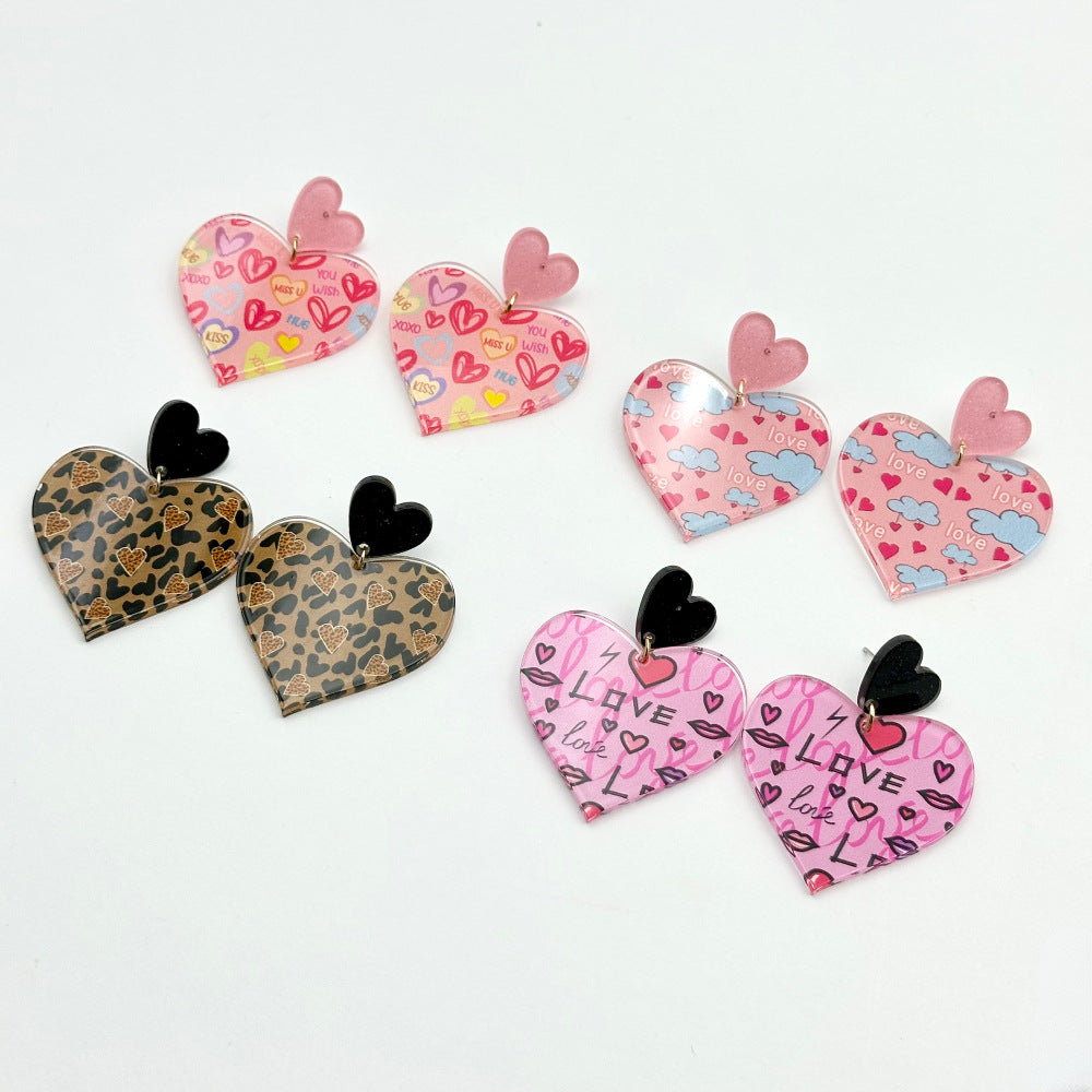 Wholesale acrylic love heart earrings Valentine's Day flame fluid earrings