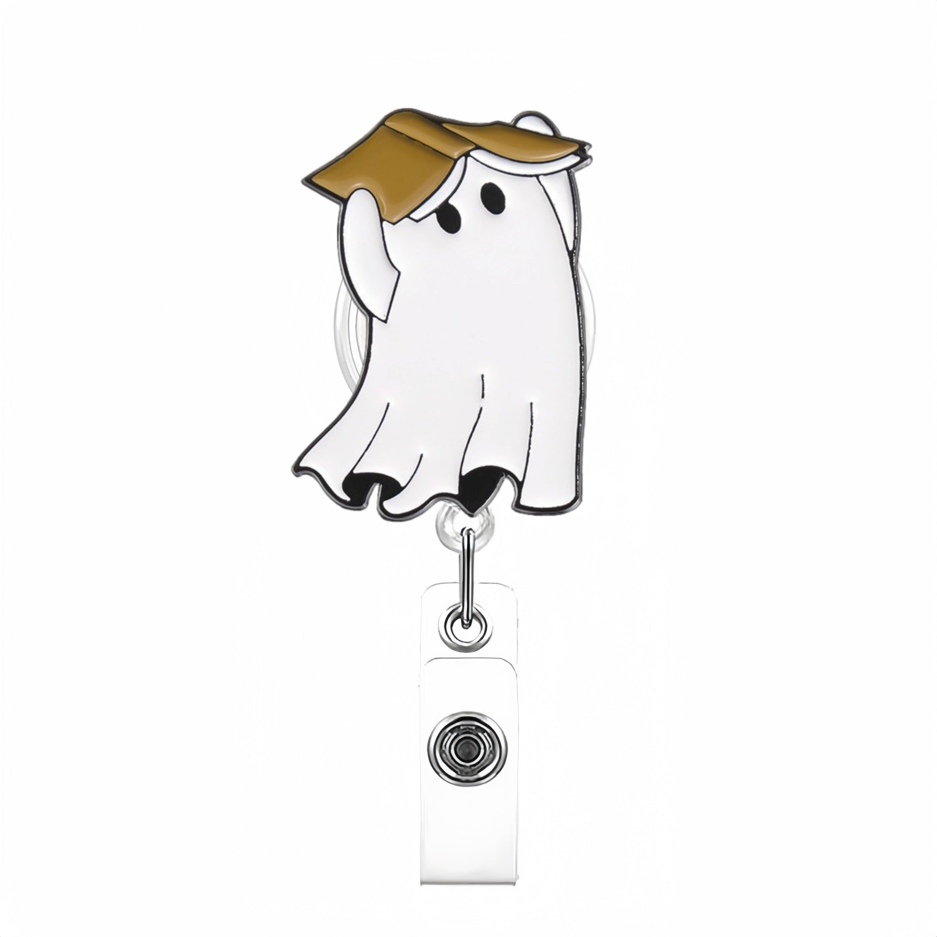 Wholesale Cute White Ghost Retractable Badge Reel with B. O. O.  Design,  Acrylic ID Holder for Nurse Doctor,  Gift