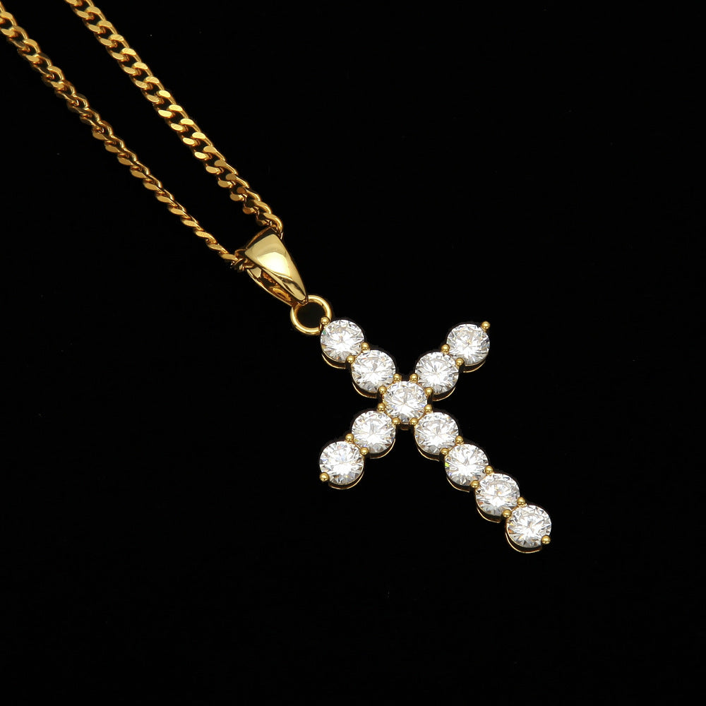 Wholesale  zircon cross pendant Cuban chain Necklaces