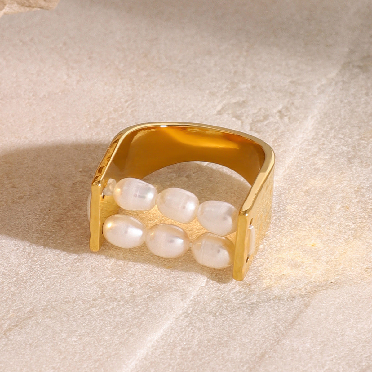 Wholesale 18k Gold Stainless Steel Pearl Ring