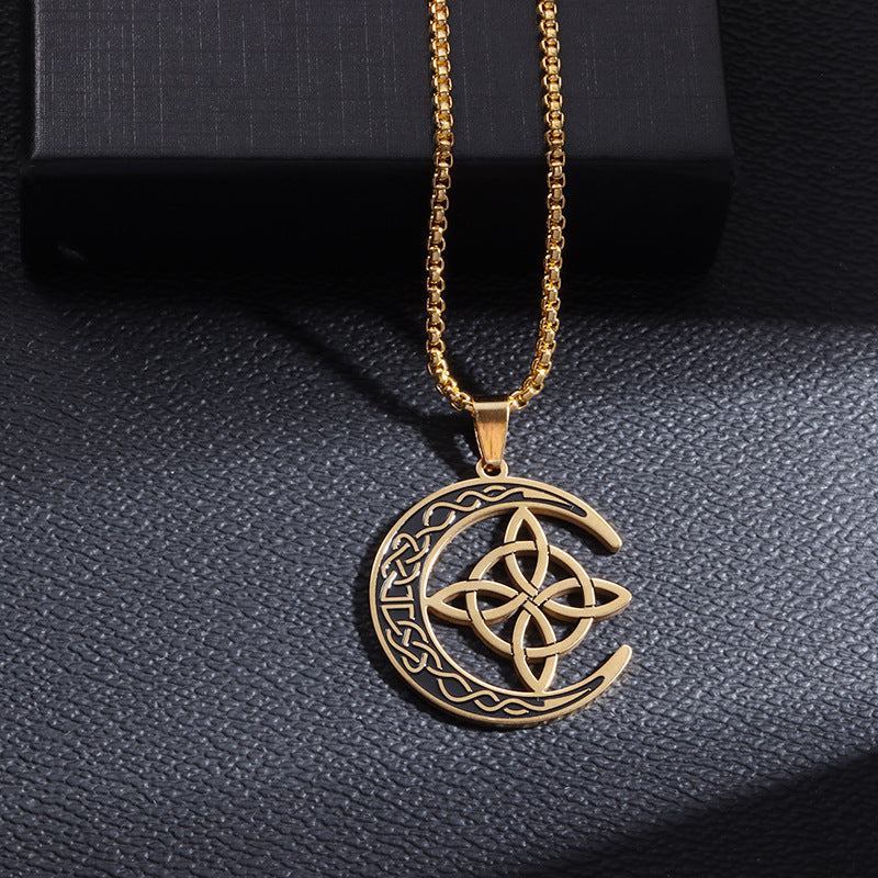 Wholesale Trendy Celtic Moon Choker Necklace Stainless Steel Gold Hollow Design Fashion Jewelry Accessory For Resale
