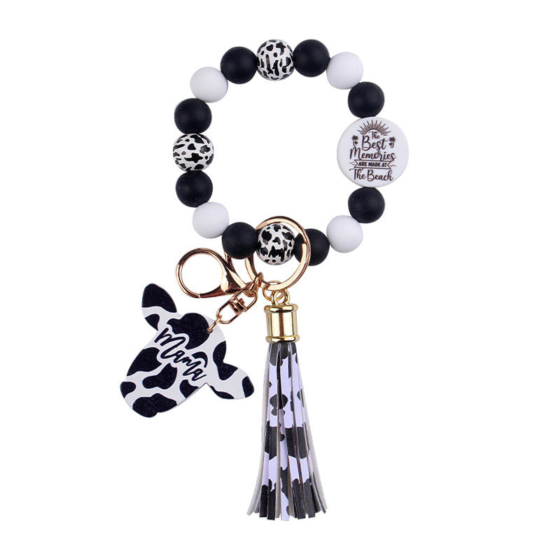 Wholesale  cartoon western cow head keychain creative silicone beads wristlet keychain