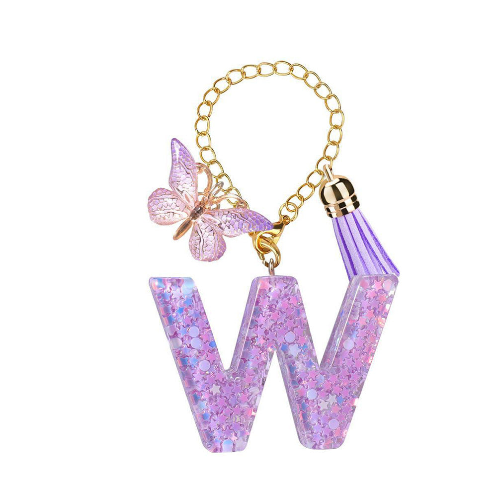 Wholesale  26 Letters Butterfly Tassel Pendant Keychains