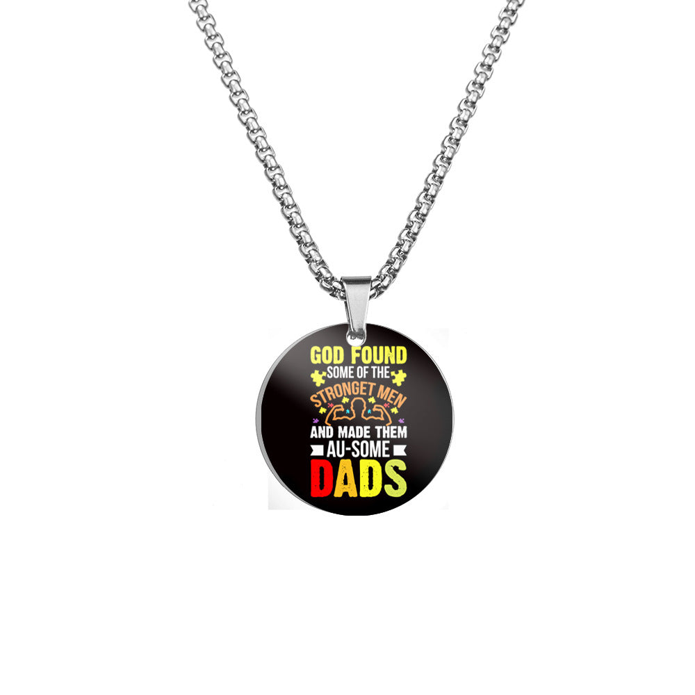 Wholesale Autism DAD Color Printed Pendant Stainless Steel Necklace Father's Day ACC-NE-HuanYu003