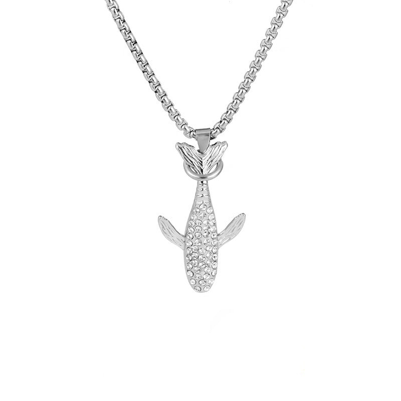 Wholesale Ocean Whale Rhinestone Pendant Necklace Titanium Steel Fashion Accessory Gift