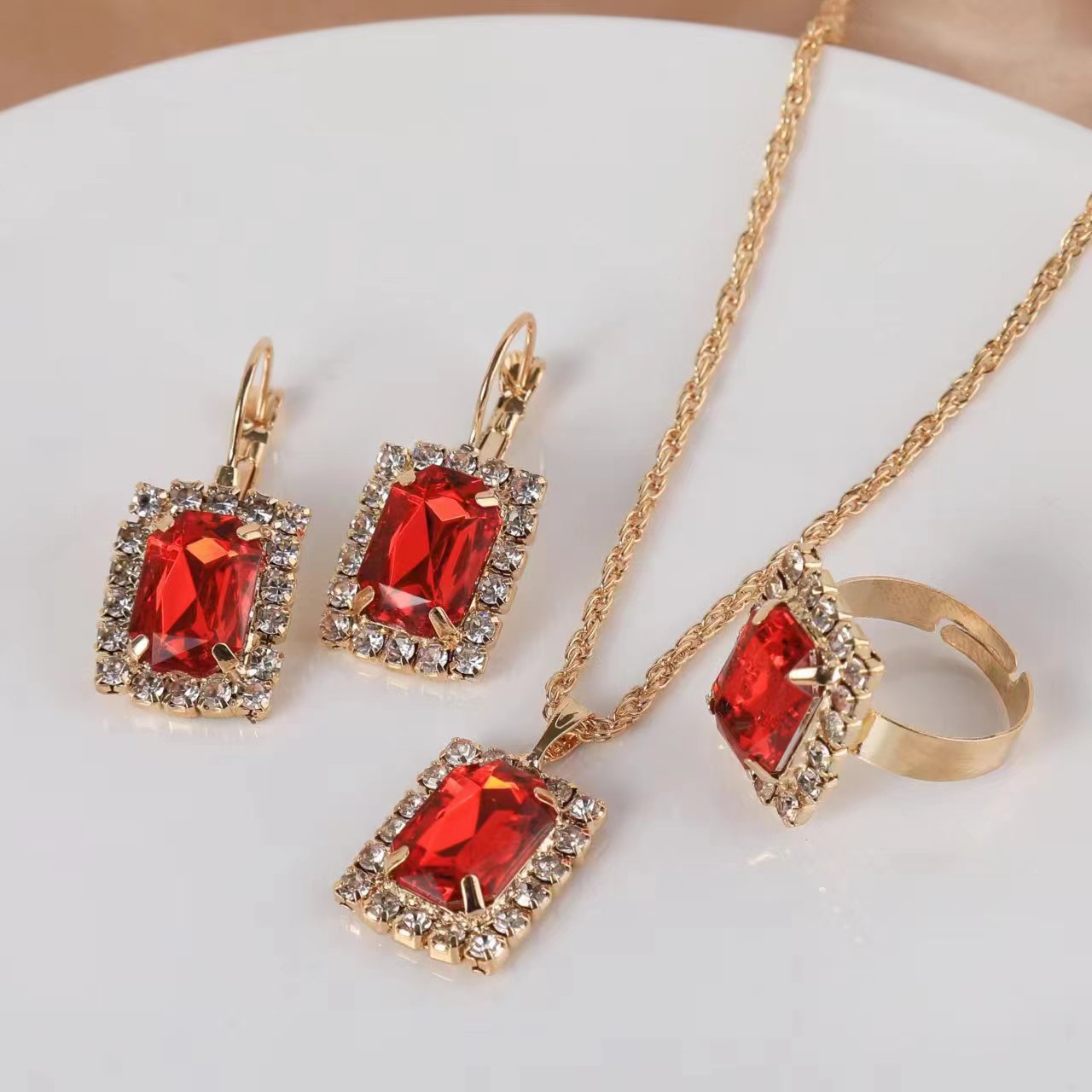 Wholesale Water Drop Heart Diamond Necklace Earring Set