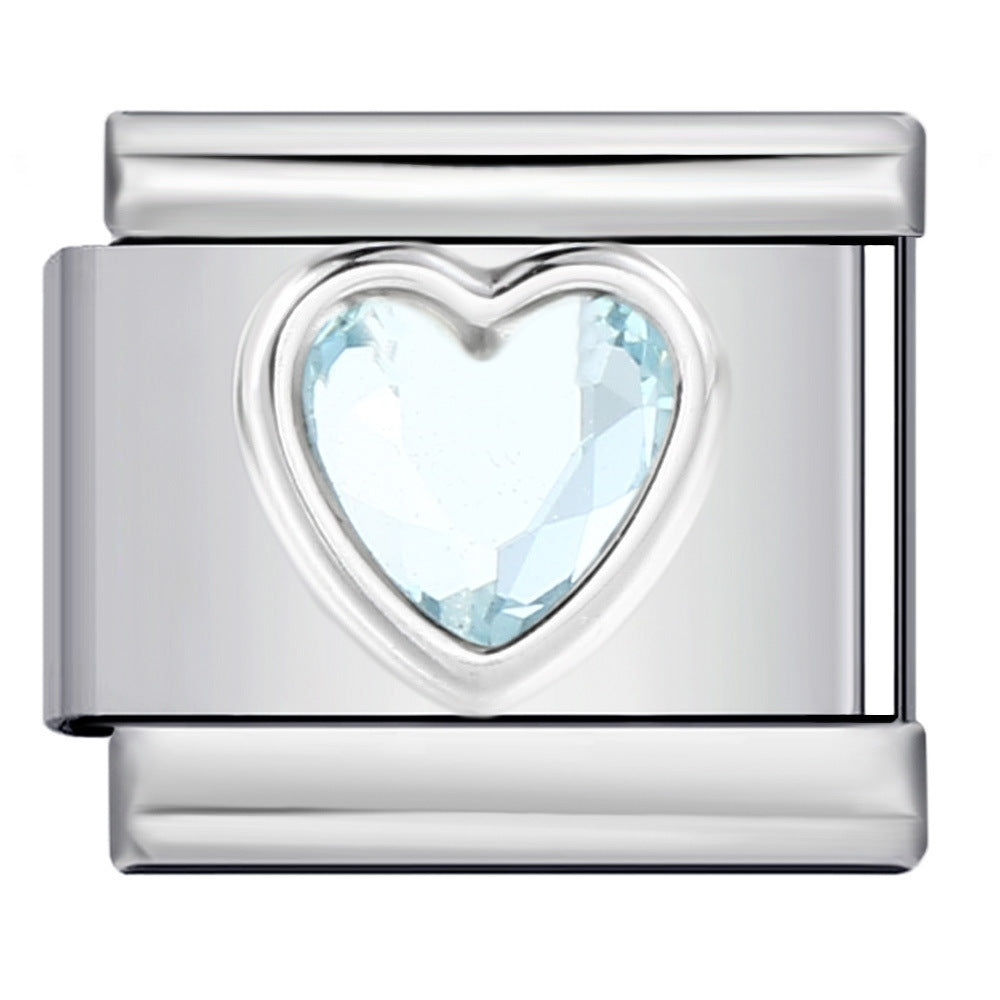 Wholesale italian Charm Bracelet 9mm DIY Heart-Shaped Micro-Inlaid  Creative Stainless Steel Composable Bracelet