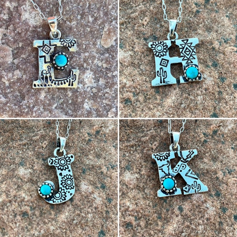 Wholesale retro turquoise 26 letter necklace