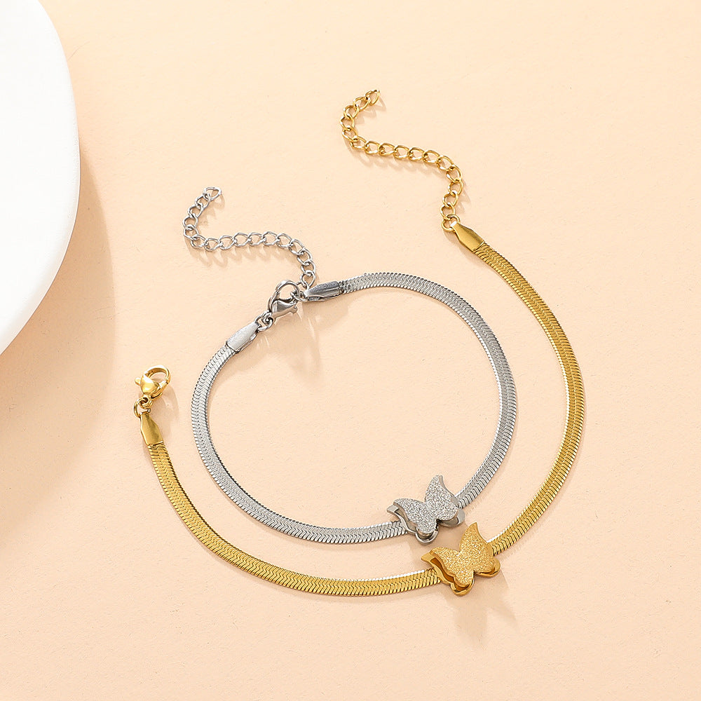 Wholesale European and American Internet Celebrity Niche Design Stainless Steel Frosted Butterfly Bracelet Punk Butterfly Snake Bone Chain Bracelet Jewelry for Women