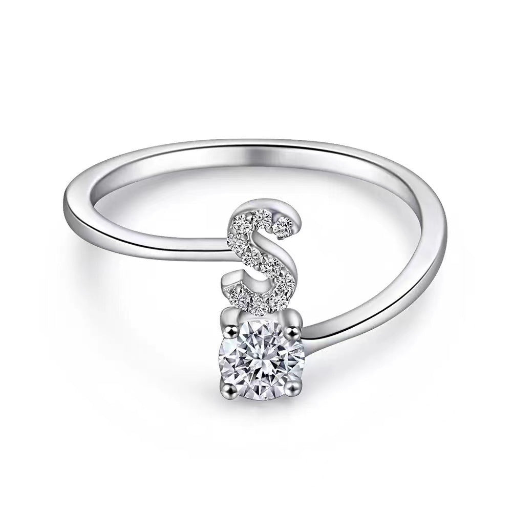 Wholesale Chic Adjustable Letter Ring For Women 26 English Letters Zinc Alloy Electroplated Jewelry Accessory Boutique Resale
