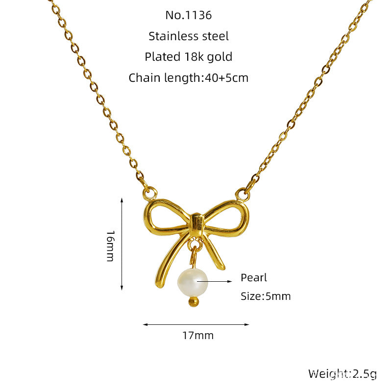 Wholesale 6PCS Stainless steel bow necklace