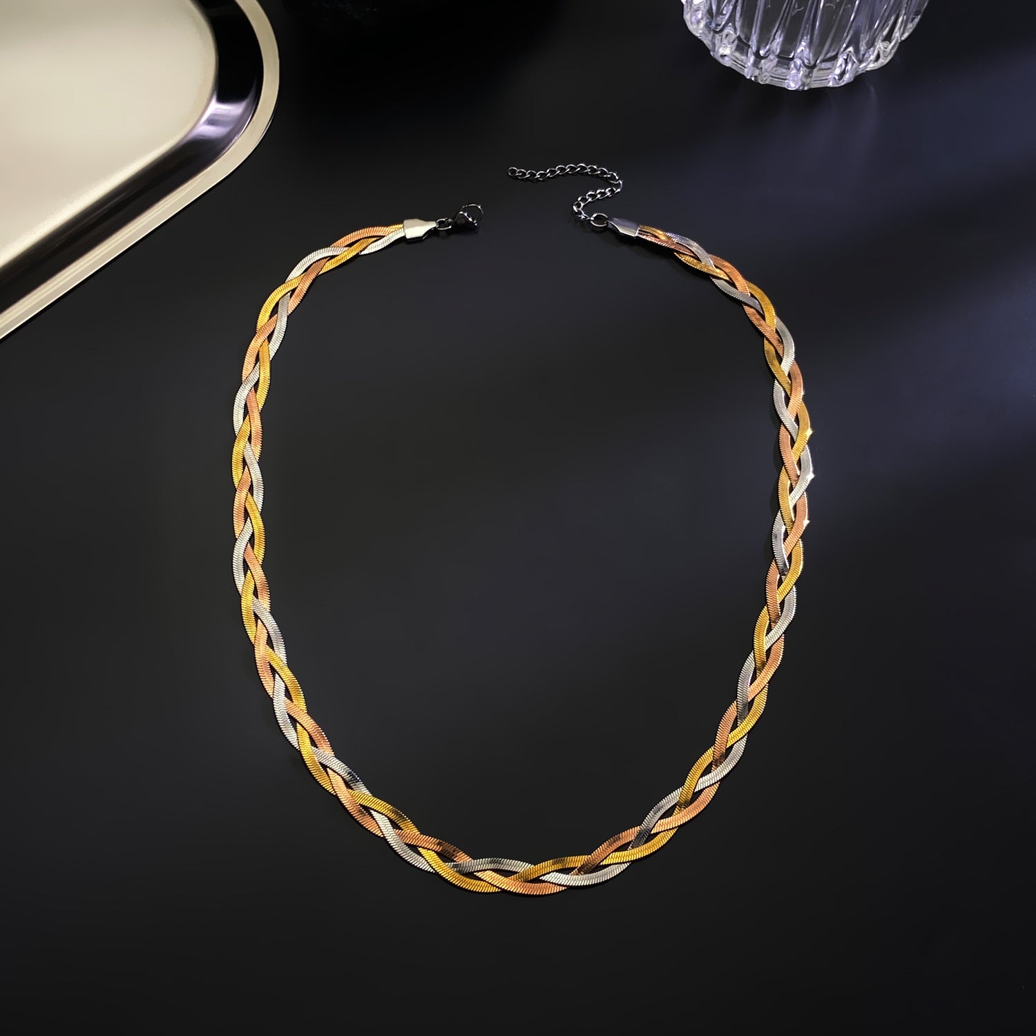 Wholesale Light Luxury Flat Three-layer Snake Bone Chain Gold-plated Necklaces Bracelets ACC-NE-MY014