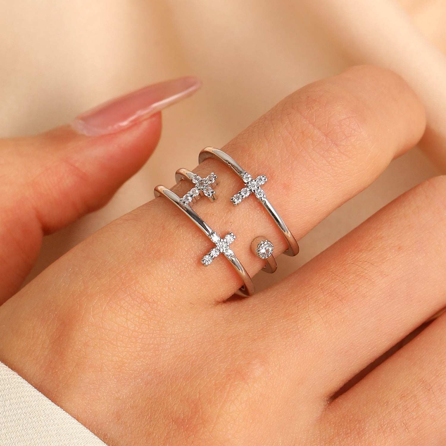 Wholesale Double Cross Open Ring In Gold Copper Geometric Unisex Jewelry Accessory For Everyday Wear And Gifts