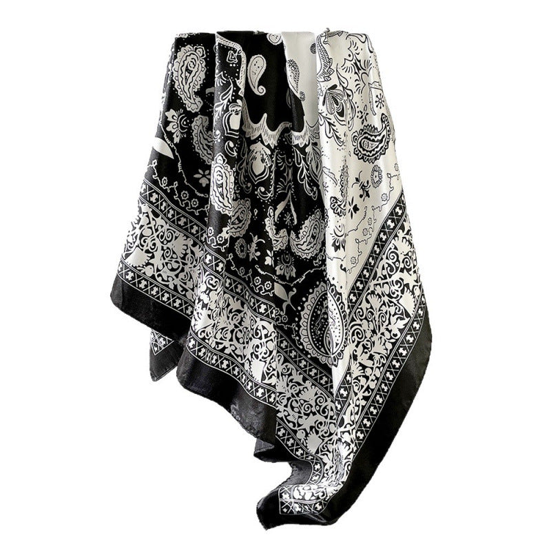 Wholesale  90cm Silk Scarf Classic Color-Blocking Paisley Print Scarf