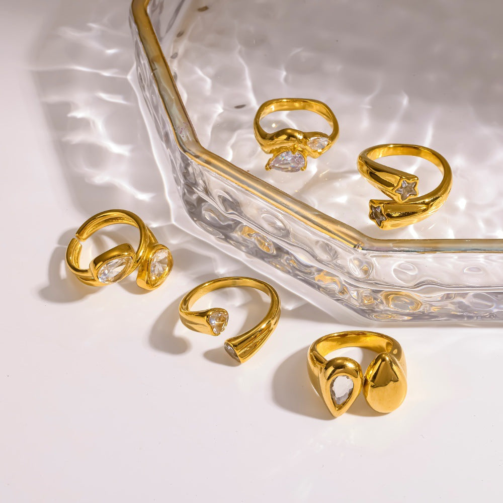 Wholesale Trendy Stackable Zircon Star Ring In Stainless Steel Fashion Jewelry Accessory Gift For Everyday Wear