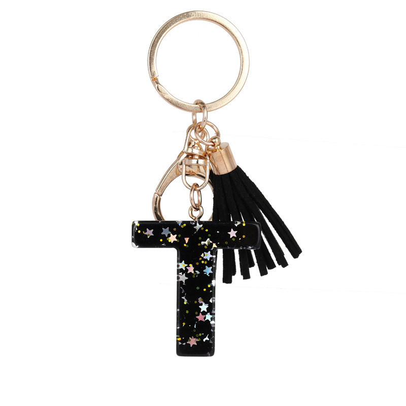 Wholesale  black resin keychain 26 English letter pendant keychain