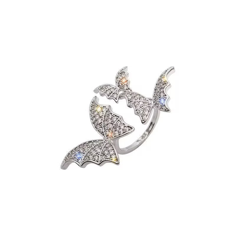 Wholesale exaggerated rhinestone micro inlaid butterfly open ring