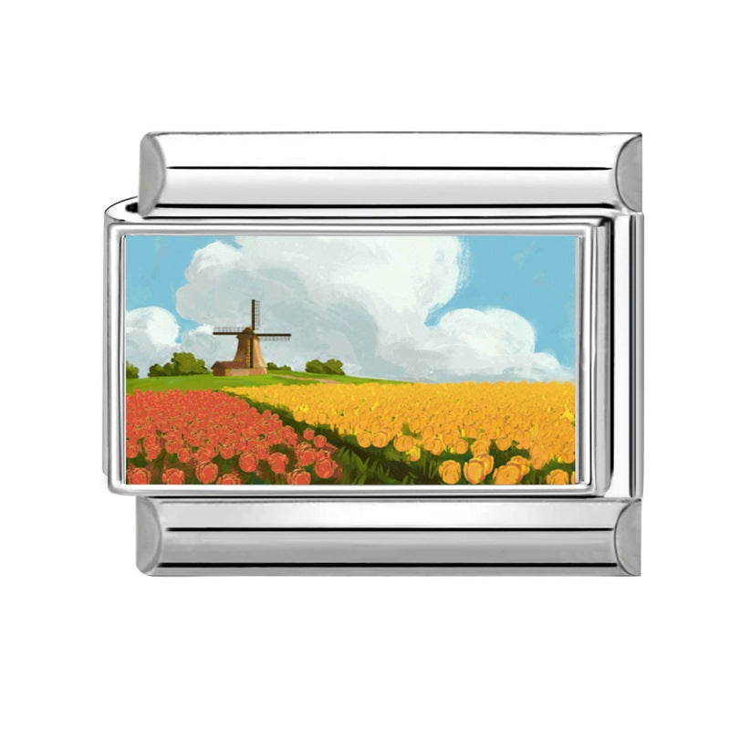 Wholesale Italian-Style Landscape Charm Stainless Steel Bracelet Jewelry Accessory